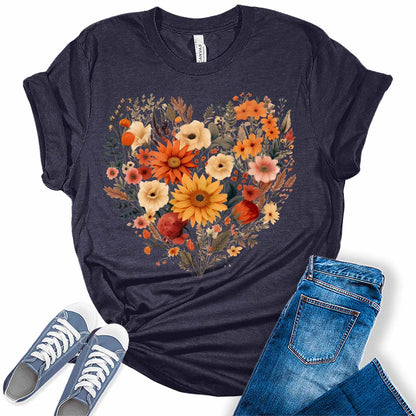 Fall Floral Heart Women's Graphic Tee