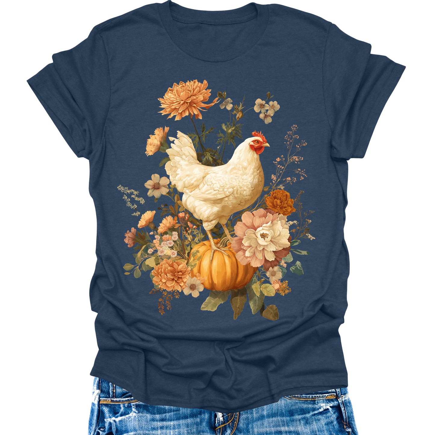 Chicken Shirts Vintage Fall Pumpkin T Shirts Autumn Thanksgiving Womens Graphic Tees Halloween Tops