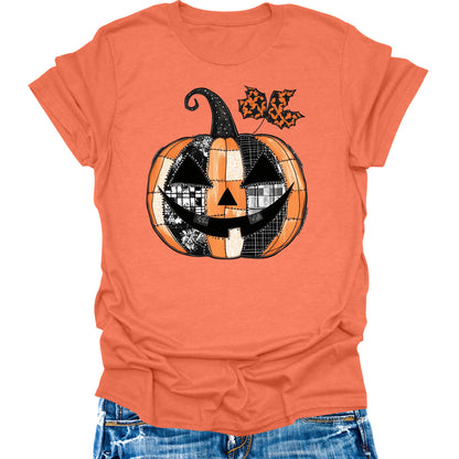 Halloween Pumpkin Shirts Womens Fall T-Shirts Cute Autumn Graphic Tees Thanksgiving Tops