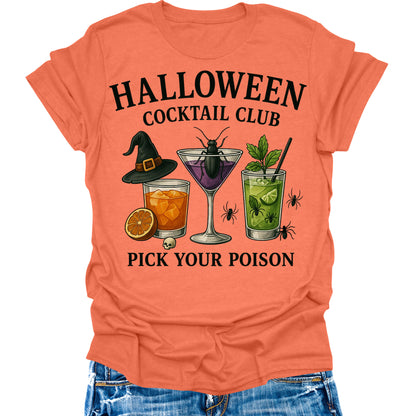 Women's Halloween Shirt Cocktail Club T-Shirt Funny Letter Print Graphic Tees