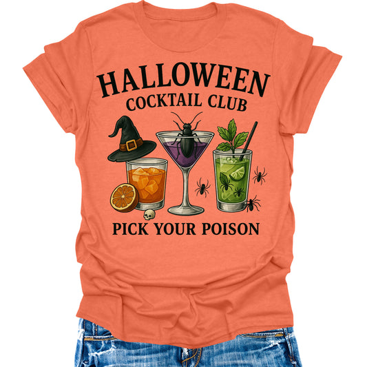 Women's Halloween Shirt Cocktail Club T-Shirt Funny Letter Print Graphic Tees