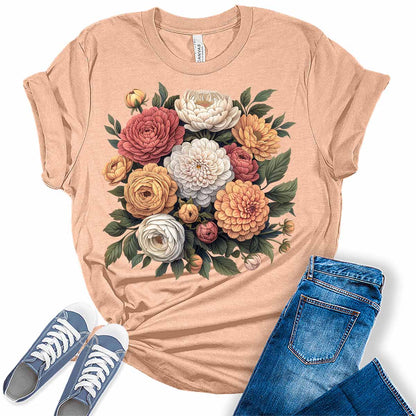 Floral Boho Trendy Summer Womens Graphic Tees