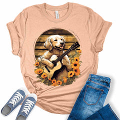 Dog Playing Guitar Cute Floral Women's Graphic Tee