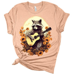 Raccoon Playing Guitar Floral Cottagecore Aesthetic Women's Graphic Tee