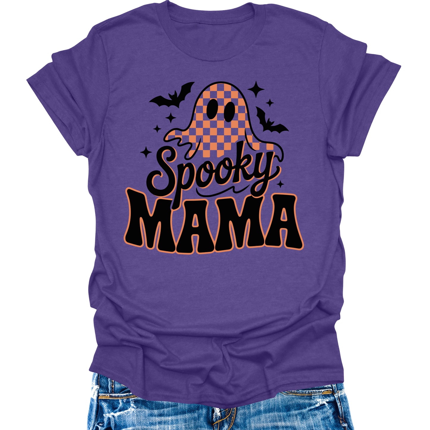 Spooky Mama Shirt Women's Halloween Vintage Ghost Groovy Retro Graphic Tees