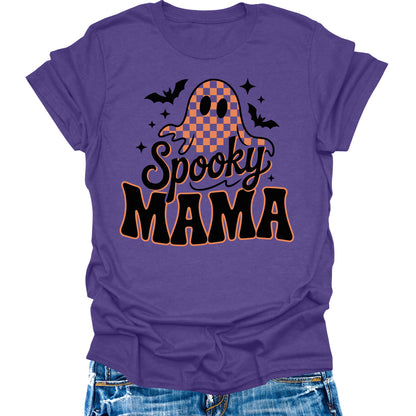 Spooky Mama Shirt Women's Halloween Vintage Ghost Groovy Retro Graphic Tees