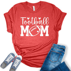 Football Mom Shirt Letter Print Heart Graphic Tees For Women
