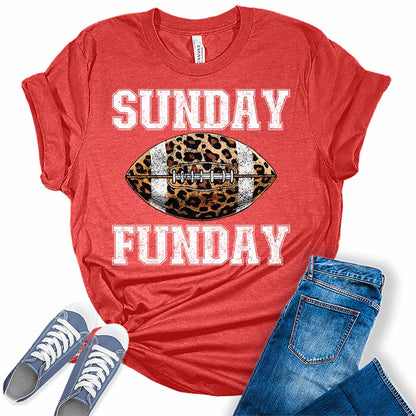 Sunday Funday Football Shirts for Women Cute Game Day Graphic Tees