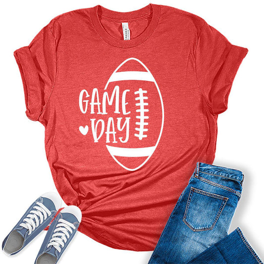 Football Shirt Game Day Heart Tshirts Cute Mom Graphic Tees for Women