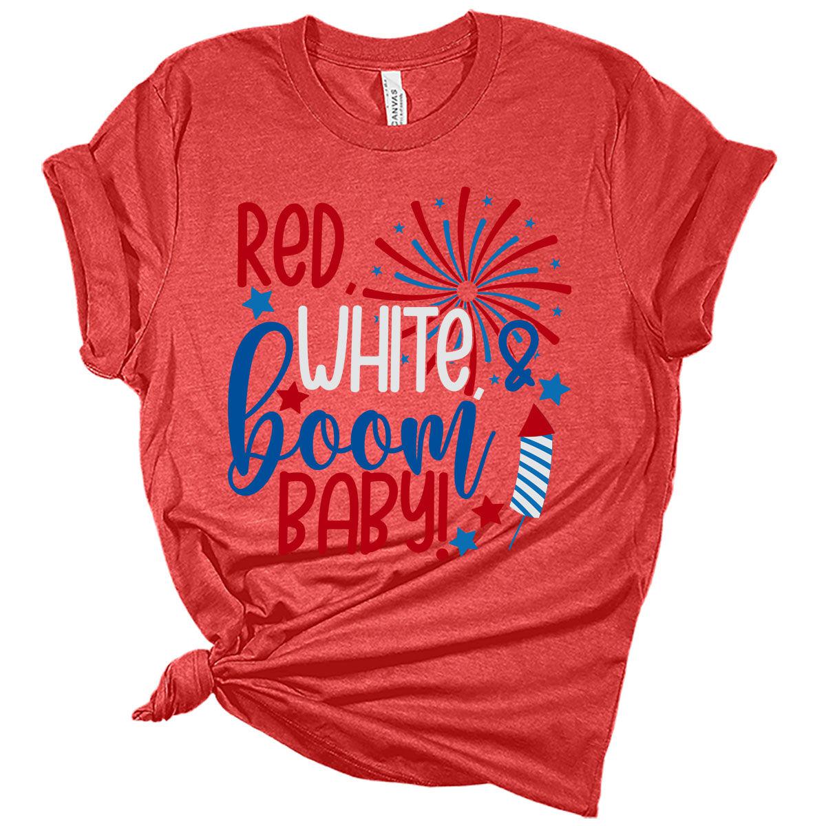 Red White And Boom Baby Fireworks Patriotic Women's 4th Of July Graphic Tee
