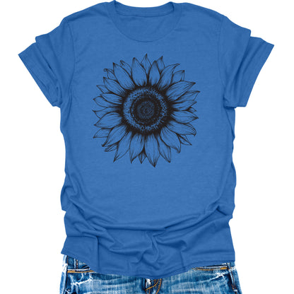 Women's Sunflower T Shirts Short Sleeve Tees Floral Graphic Loose Summer Tops
