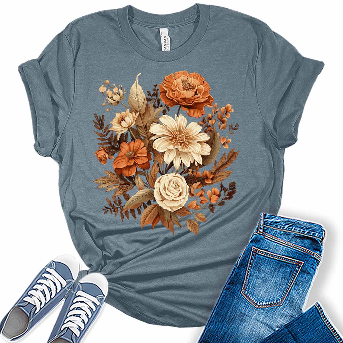 Vintage Floral Bloomcore Flower Womens Graphic T-shirt