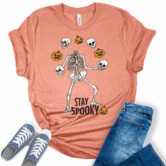 Stay Spooky Juggling Skeleton Funny Halloween Women's Graphic Tee