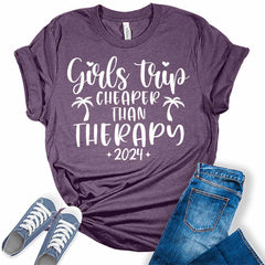 Girls Trip Cheaper Than Therapy 2024 Trendy Summer Womens Graphic Tees