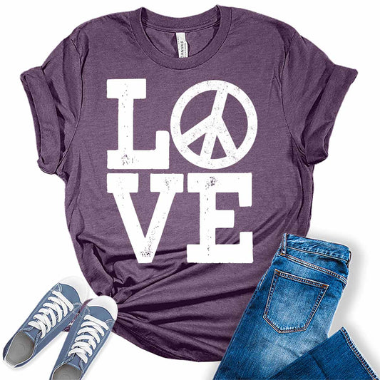 Love Shirt Letter Print Peace T Shirt Cute Graphic Tees for Women Trendy Plus Size Tops