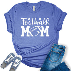 Football Mom Shirt Letter Print Heart Graphic Tees For Women