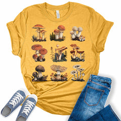 Trendy Mushroom Collage Shirt Aesthetic Cottagecore T Shirt Vintage Plus Size Graphic Tees for Women