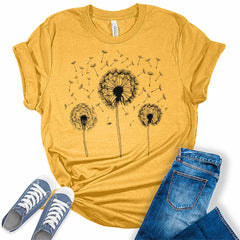 Dandelion Floral T Shirts Cute Womens Summer Tops Vintage Graphic Tees
