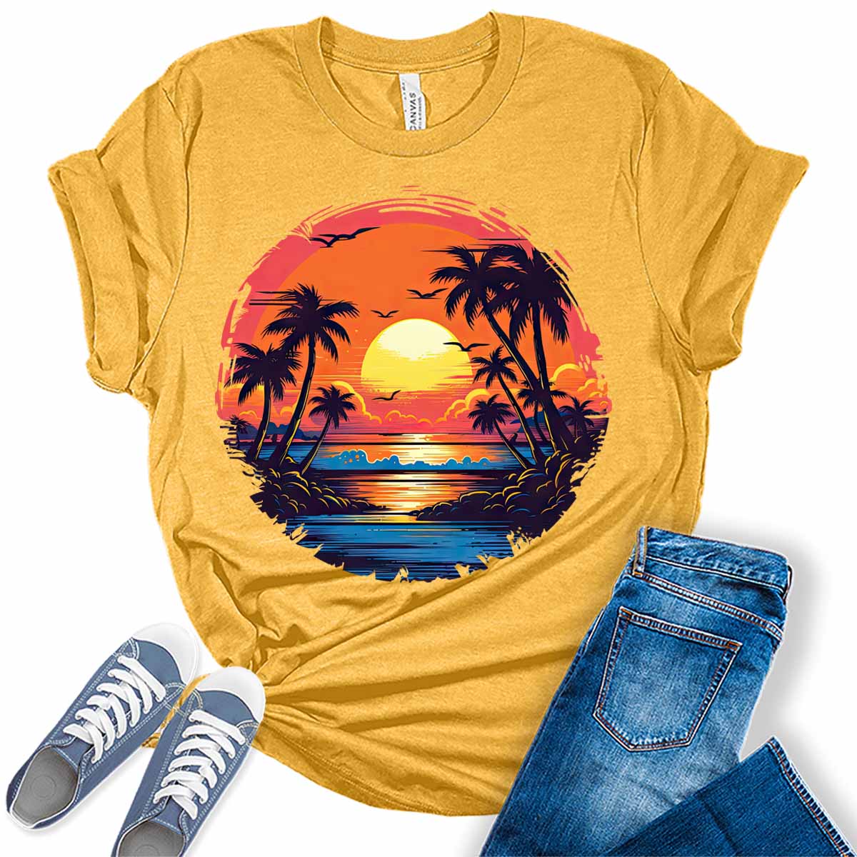 Womens Beach Shirt Casual Palm Tree Tshirt Tropical Bella Graphic Tees Short Sleeve Summer Tops