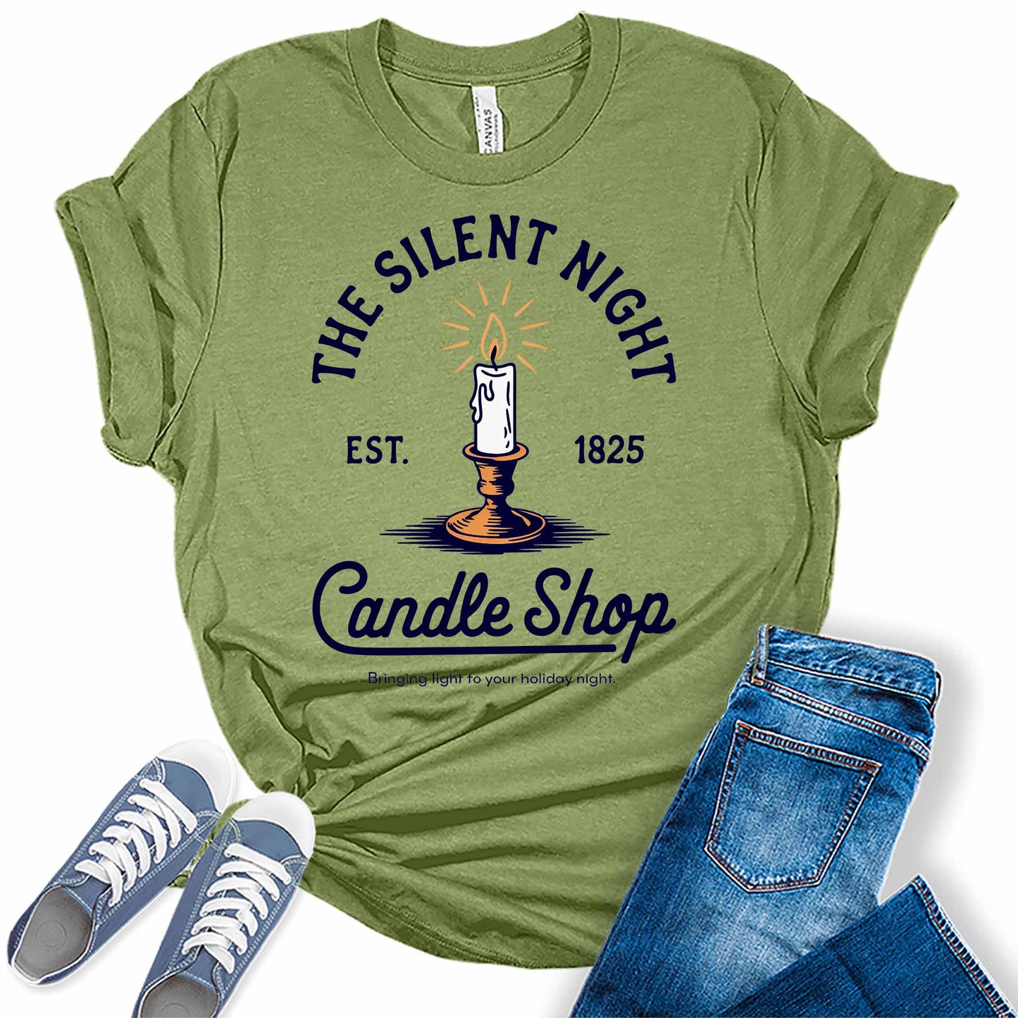 Women's Silent Night Candle Shop Christmas Graphic Tees