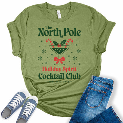 Women's North Pole Holiday Spirit Cocktail Club Christmas Graphic Tees