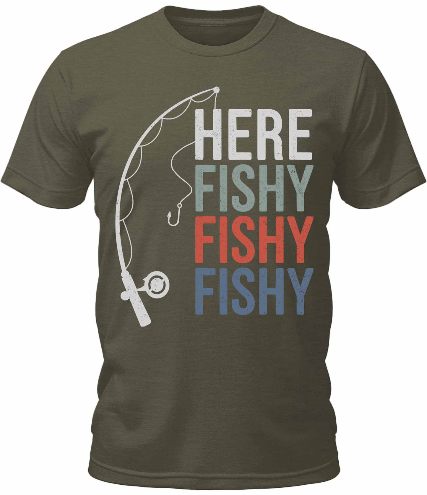 Men's Here Fishy Fishy Fishy Graphic Tee Cool Premium Fishing Tshirt