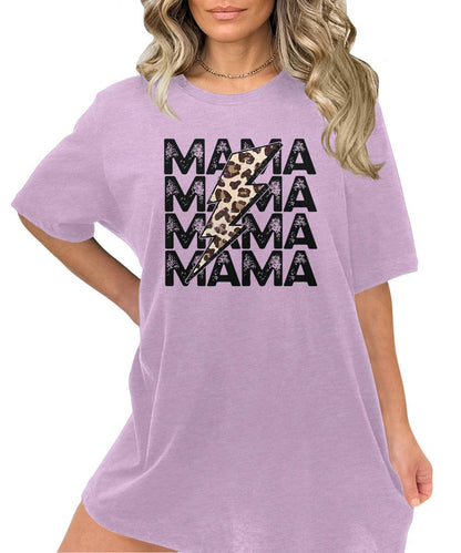 Mama Shirt Cute Thunder Leopard Letter Print Graphic Tees for Women Retro Tops