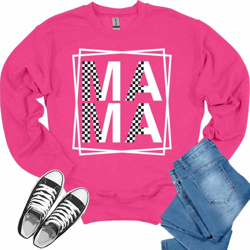 Mama Crewneck Sweatshirt Checkeetter Print Tops for Women