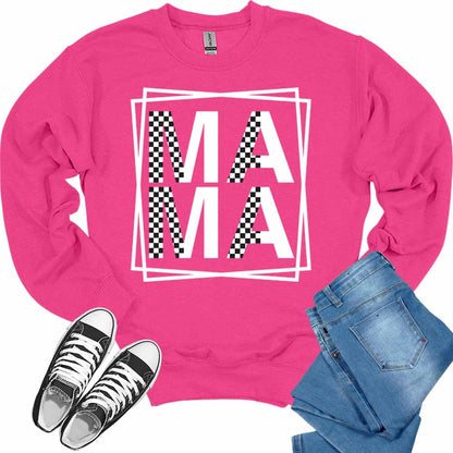 Mama Crewneck Sweatshirt Checkeetter Print Tops for Women