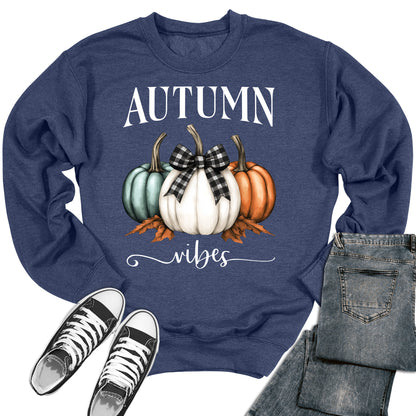 Women's Autumn Vibes Thanksgiving Pumpkin Crewneck Sweatshirt