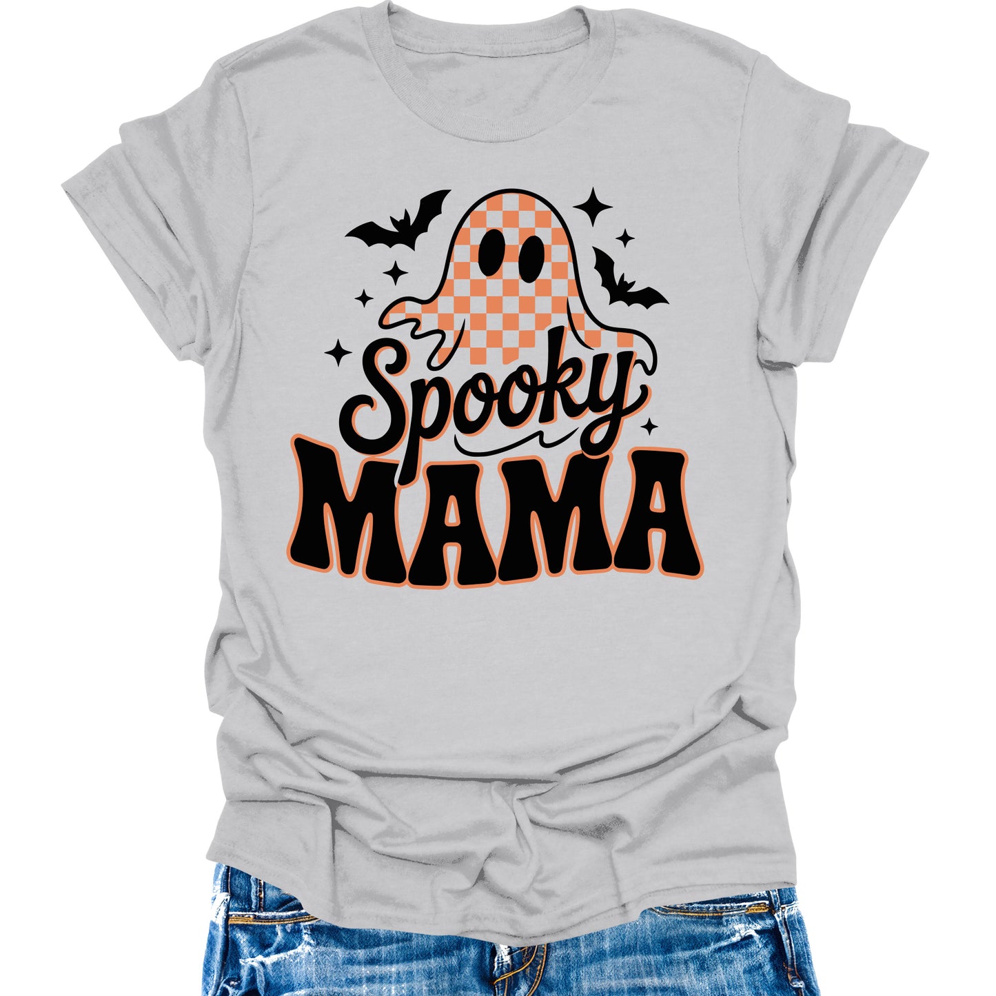 Spooky Mama Shirt Women's Halloween Vintage Ghost Groovy Retro Graphic Tees