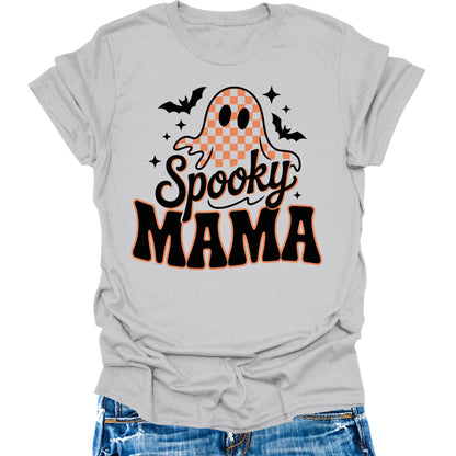 Spooky Mama Shirt Women's Halloween Vintage Ghost Groovy Retro Graphic Tees