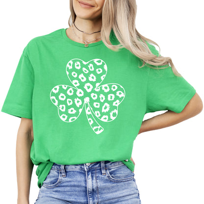 St Patrick's Day Shamrock Irish Green Clover Leopard Print Women's T-Shirt