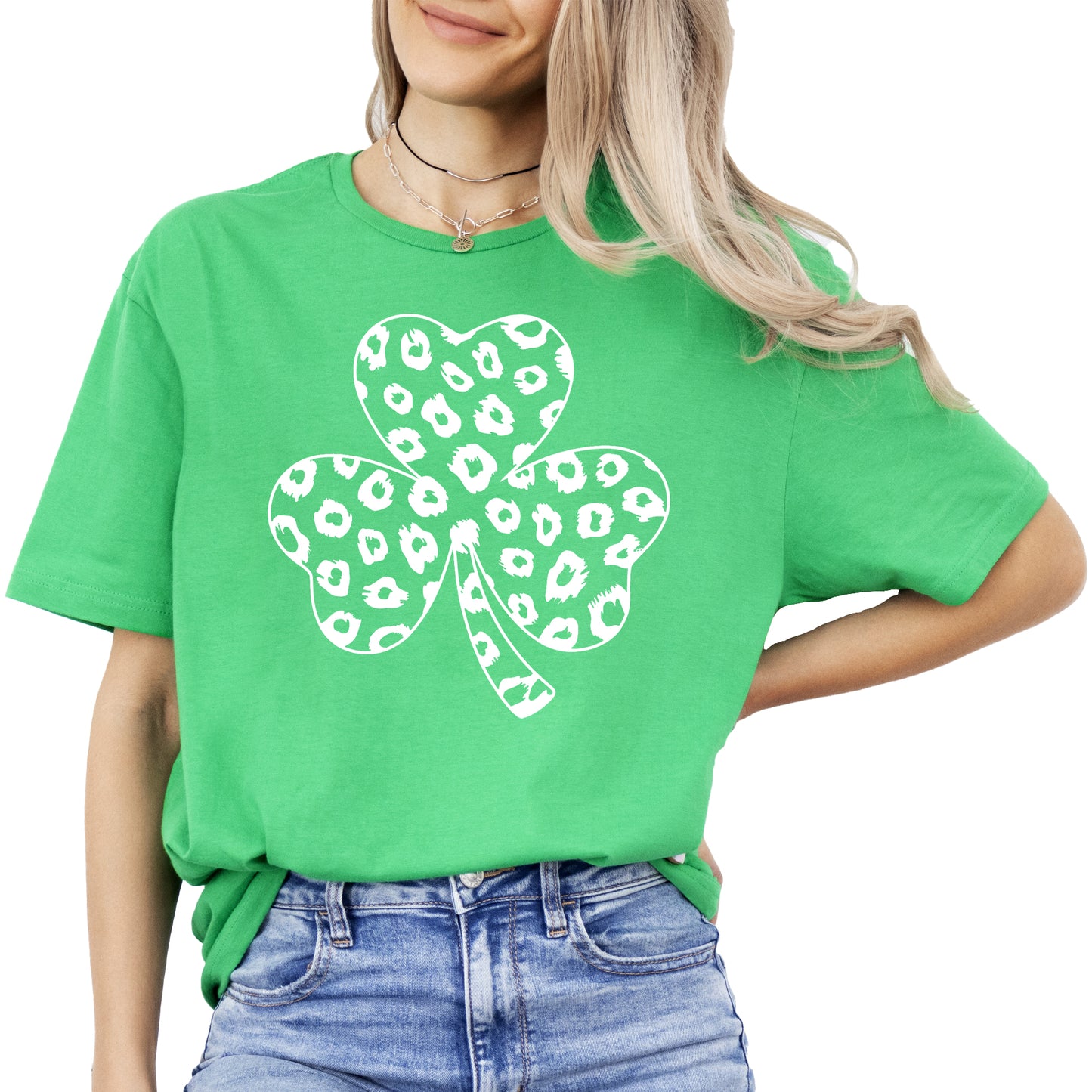 St Patrick's Day Shamrock Irish Green Clover Leopard Print Women's T-Shirt