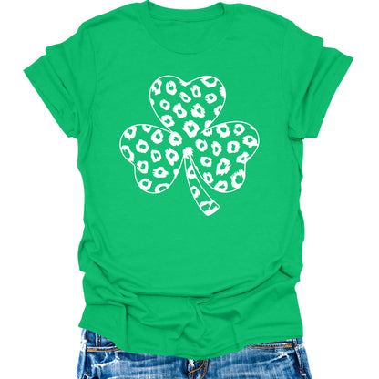 St Patrick's Day Shamrock Irish Green Clover Leopard Print Women's T-Shirt