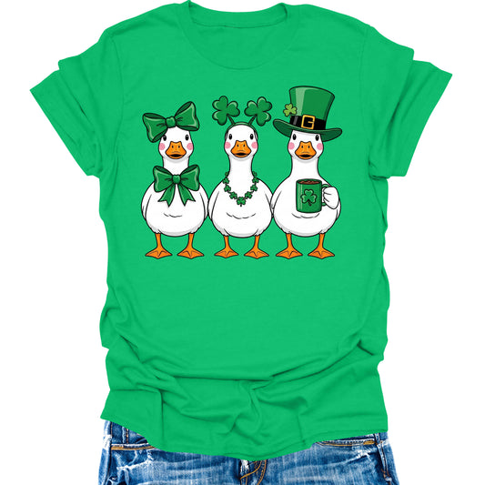 Lucky Ducks St Patricks Day Shirts For Women Cute Irish Graphic Tee Short Sleeve Tops