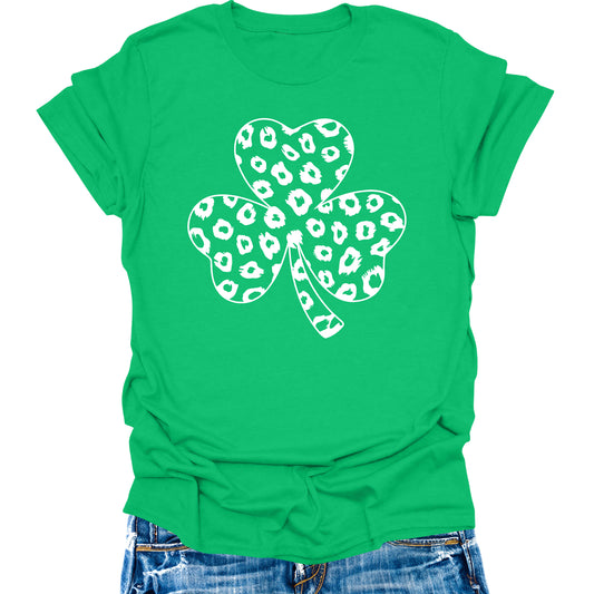 St Patrick's Day Shamrock Irish Green Clover Leopard Print Women's T-Shirt