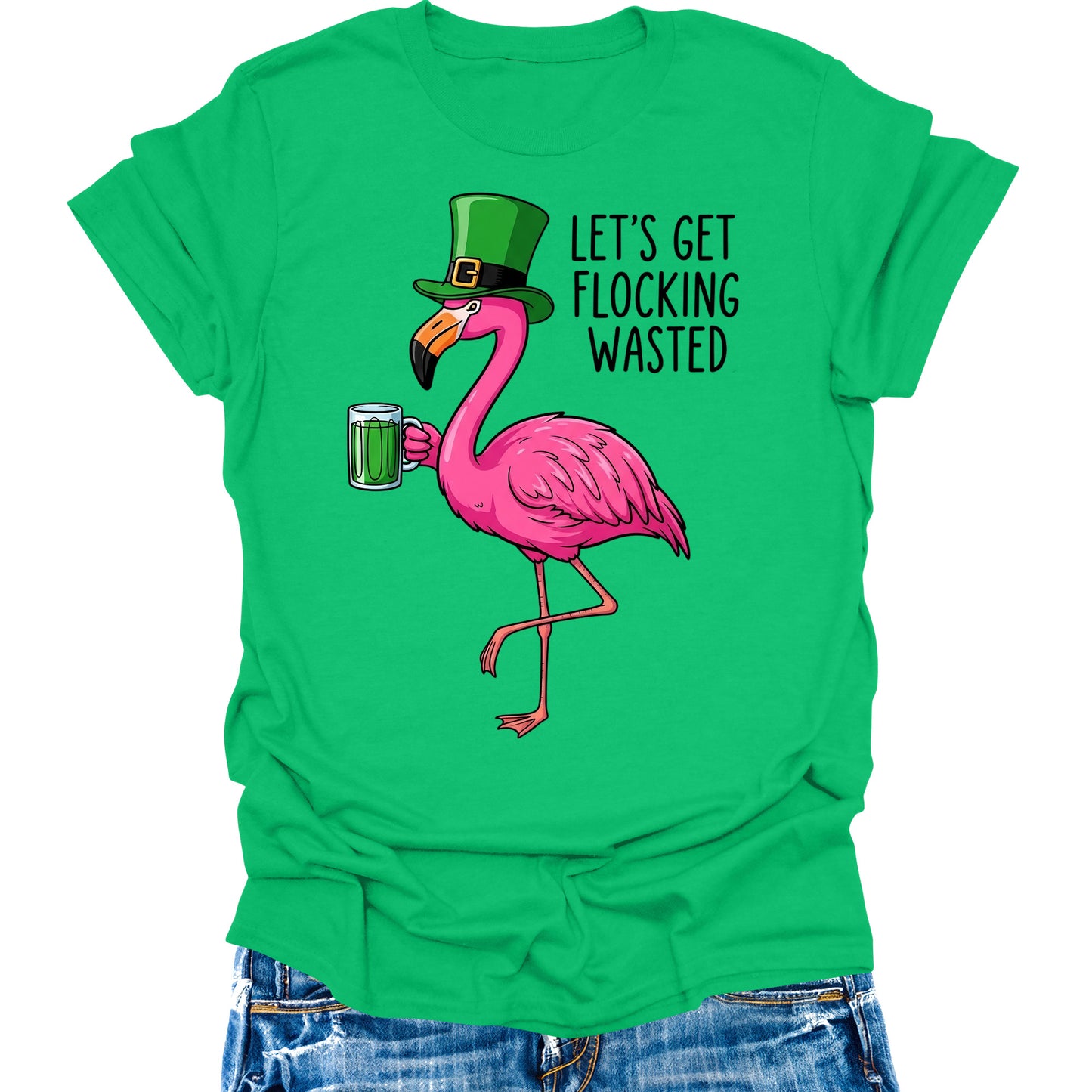 Flamingo Funny St Patricks Day Shirts For Women Cute Irish Graphic Tee Short Sleeve Tops