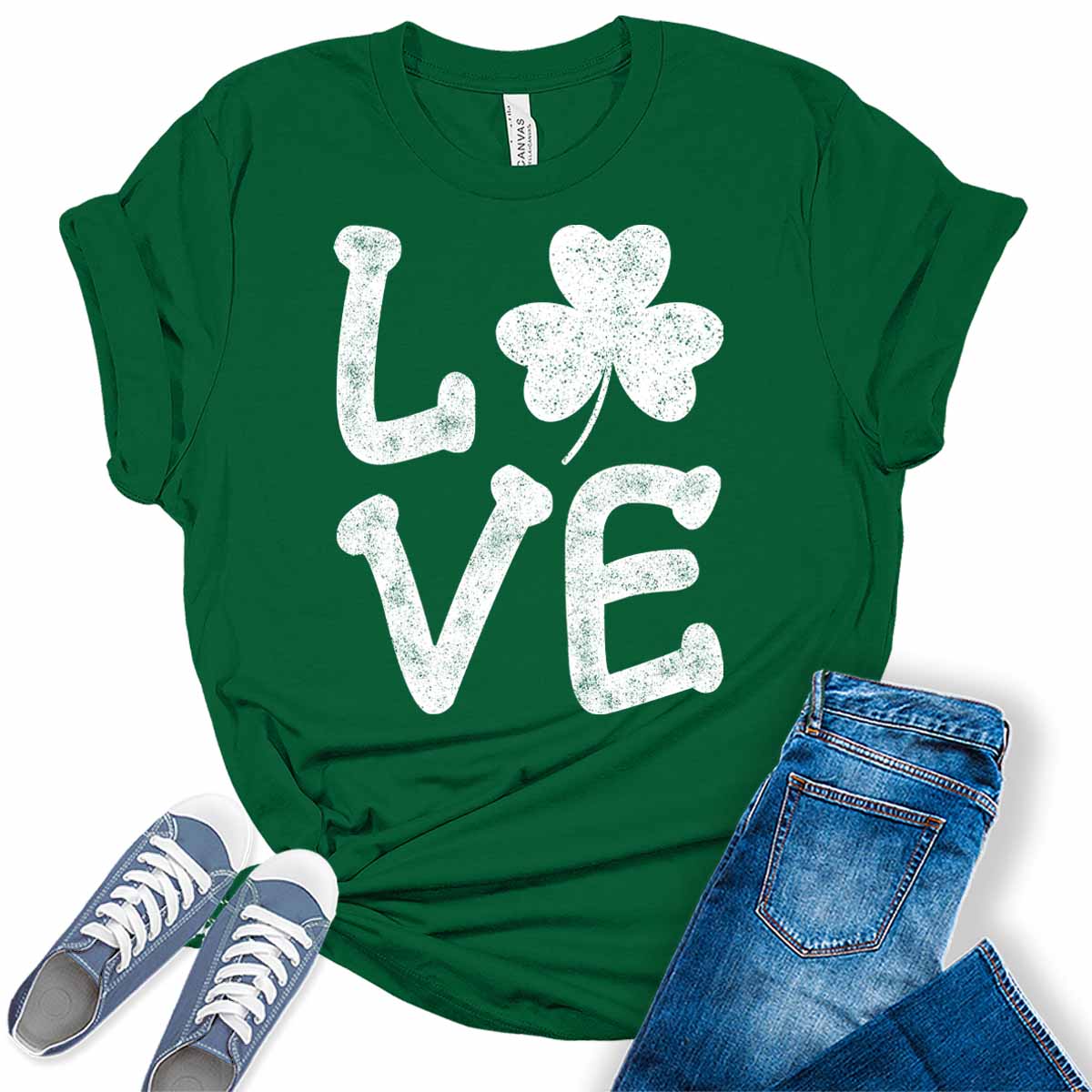 Love Shamrock T Shirt St Patricks Day Shirt Womens Letter Print Graphic Tees