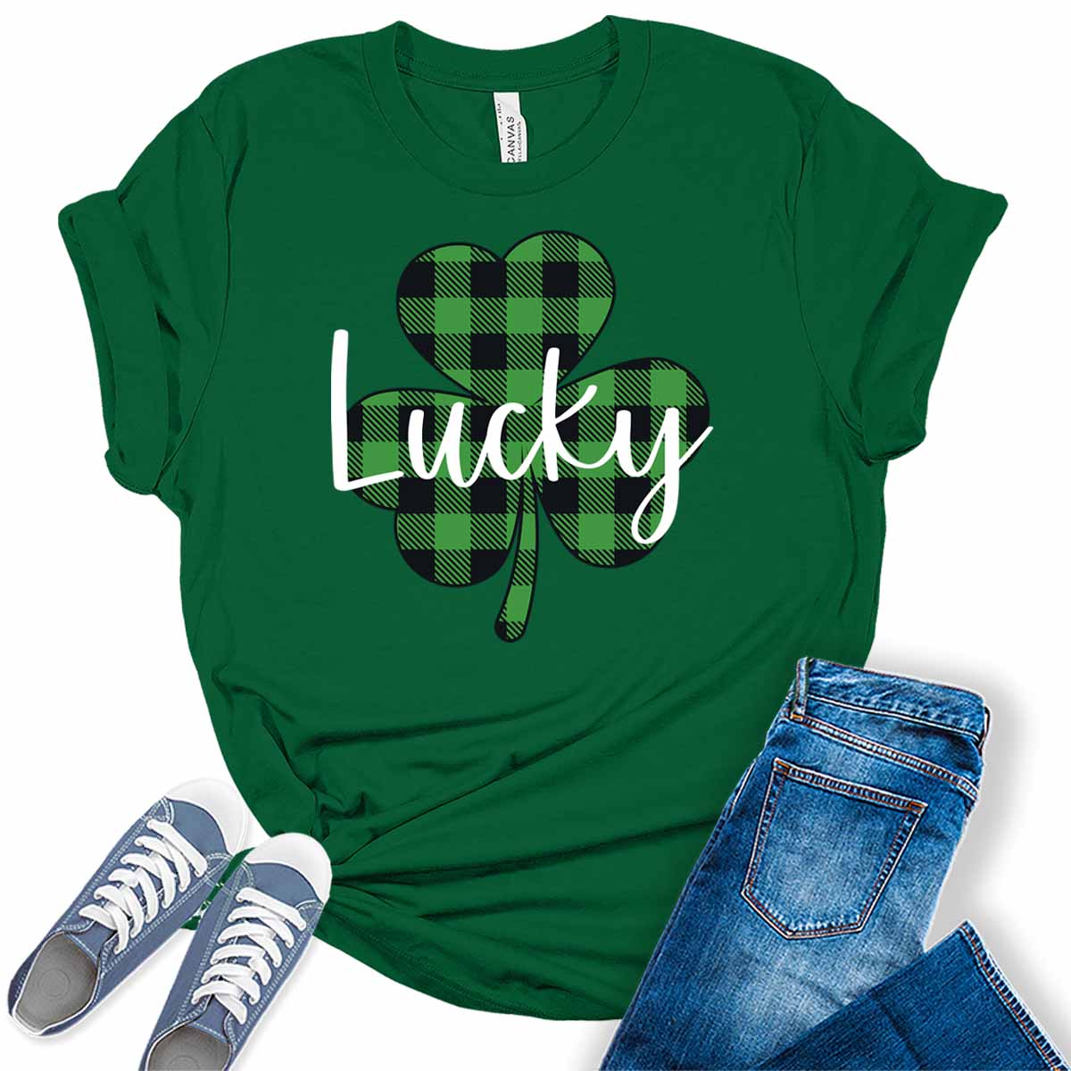 Lucky Shamrock T Shirt St Patricks Day Shirt Womens Plaid Graphic Tees