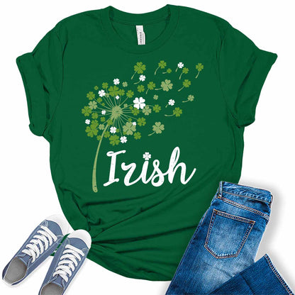 Irish Dandelions T Shirt St Patricks Day Shirt Womens Shamrock Graphic Tees