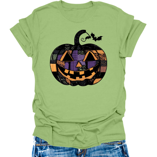 Halloween Pumpkin Cute Jack-O-Lantern Shirts for Women and Men, Casual Graphic Short Sleeve T-Shirt, Letter Print Short Sleeve Tee