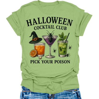 Women's Halloween Shirt Cocktail Club T-Shirt Funny Letter Print Graphic Tees
