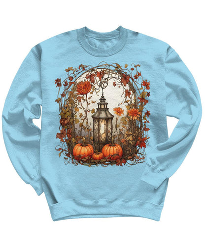 Fall Floral Lantern Pumpkin Womens Crewneck Sweatshirt