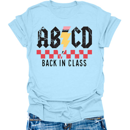 Women Back In Class Shirt Back to School Shirts Teacher T-Shirt ABCD Cute Graphic Tee Short Sleeve Tops