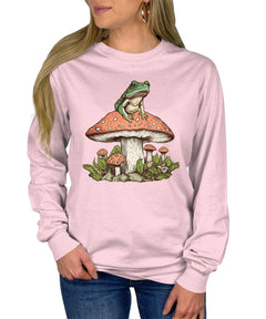 Frog Mushroom Womens Cottagecore Aesthetic Long Sleeve T-Shirt