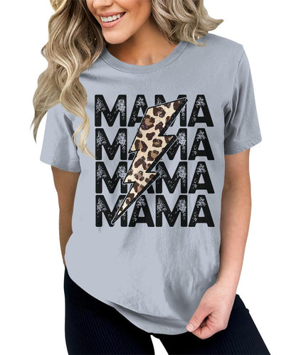 Mama Shirt Cute Thunder Leopard Letter Print Graphic Tees for Women Retro Tops