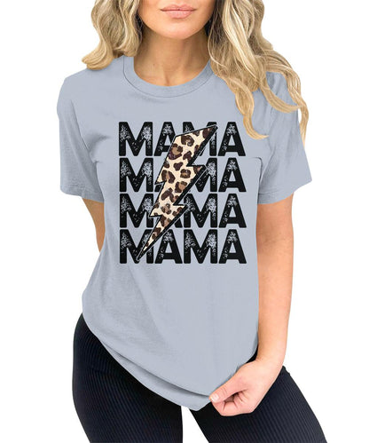 Mama Shirt Cute Thunder Leopard Letter Print Graphic Tees for Women Retro Tops