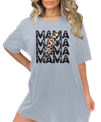 Mama Shirt Cute Thunder Leopard Letter Print Graphic Tees for Women Retro Tops