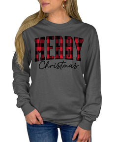 Merry Christmas Plaid Xmas Long Sleeves